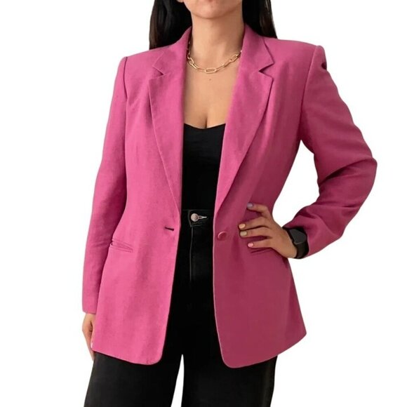 Nordstrom Raw Silk Single Breasted Blazer Womens Size 14P Business Classic Work - Picture 1 of 9